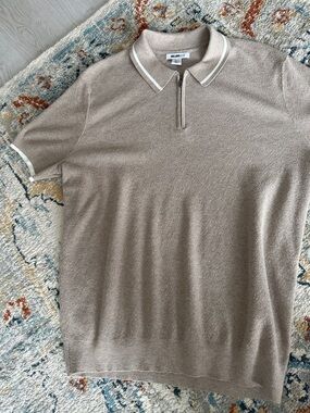 William Rast Beige Knit Zip Polo with White Trim
